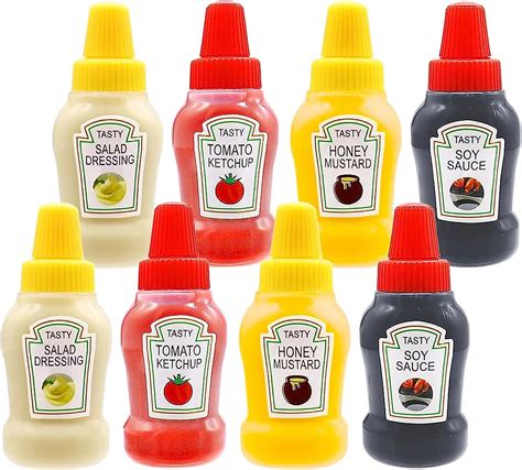 Sidkremi Pack Of 8 Mini Sauce Containers 25ML Ketchup Soy Sauce Honey