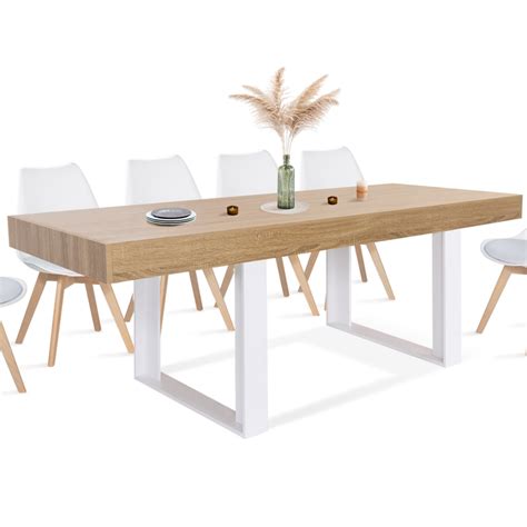 Table à manger 10 personnes bois et blanc 225 cm PHOENIX ID Market