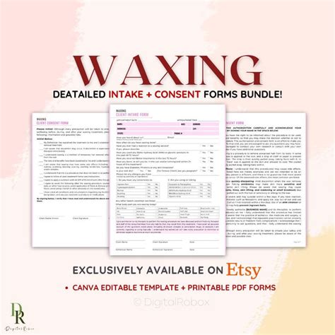 Waxing Consent Form Waxing Intake Form Esthetician Canva Template