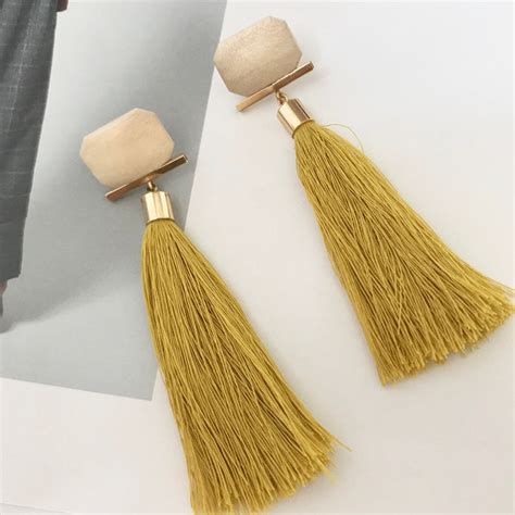 Tassel Earrings Mustard Yellow Long Tassels Clip On Earrings Etsy