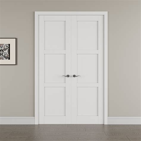 3-Lite Panel French Door with Hardware Kit, Solid Core MDF Wood, White