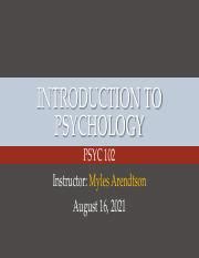 Psyc 102 Week 1 Monday 8 16 21 Pdf INTRODUCTION TO PSYCHOLOGY