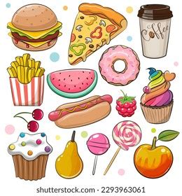 Set Kawaii Sticker Patch Fast Food Stock Illustration 1422892430