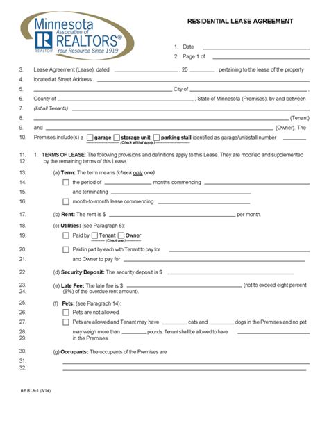 Free Minnesota Standard Residential Lease Agreement PDF Word