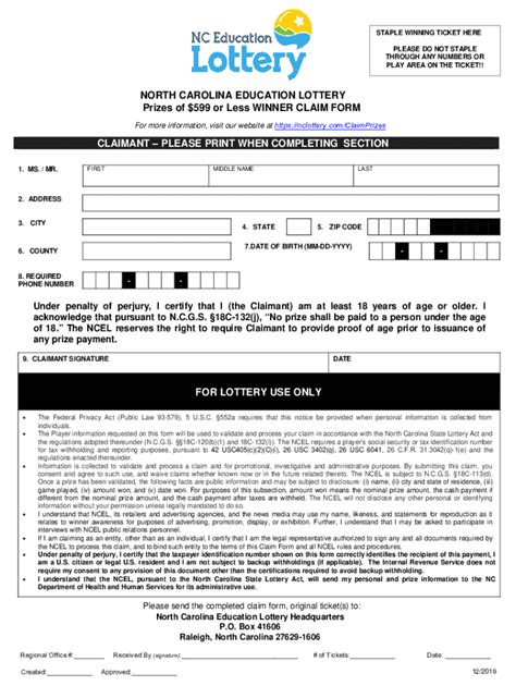 Fillable Online Lottery Claim Form Fax Email Print Pdffiller