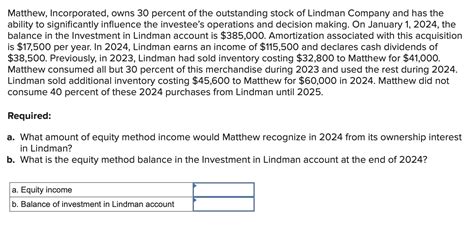 Solved Matthew Incorporated Owns 30 Percent Of The Chegg