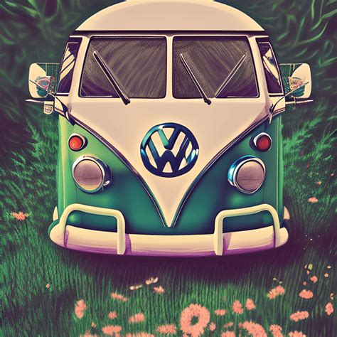 Volkswagen Bus Hippie Style Flowers K Resolution Concept Art