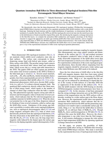 PDF Quantum Anomalous Hall Effect In Three Dimensional Topological