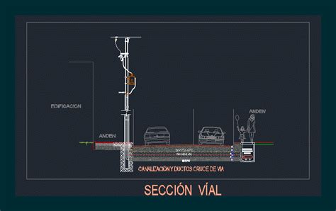 Seccion Vial Canalizaciones Electricas En AutoCAD Librería CAD