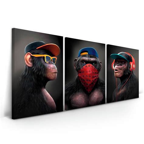 Quadro Decorativo Macacos S Bios Gangue X Cm Telas