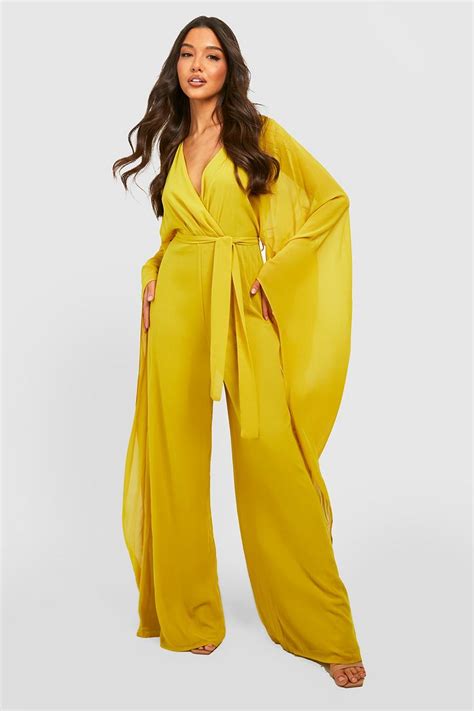 Chiffon Wrap Cape Sleeve Jumpsuit Boohoo Uk