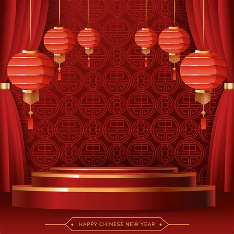 Chinese Asian Decor Stage With Backdrop Red Theme For Background Banner