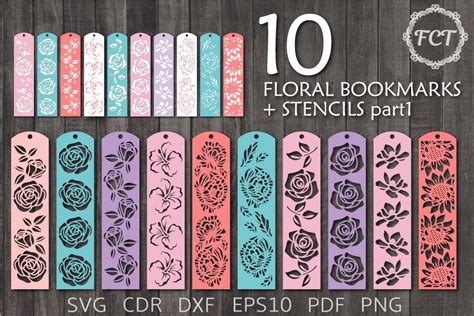 10 Floral Bookmarks Svg Templates Cricut Graphic By Fine Cutting