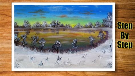 How To Draw Winter Landscape Painting Winter Sunset Painting With