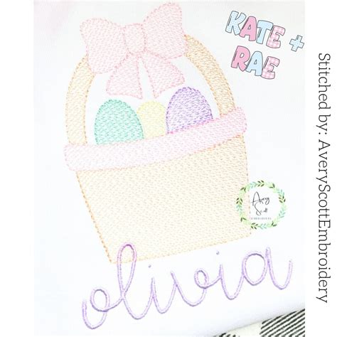 Girl S Simple Easter Basket Sketch Stitch Embroidery Design Easter