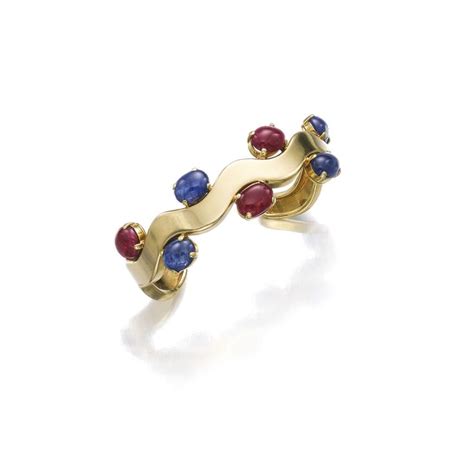 Ruby Sapphire And Gold Cuff Vague Suzanne Belperron 1973 Lot