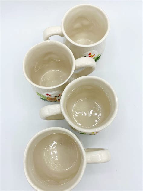 Set Of 4 Vintage Ceramic Arnels Mushroom Mugs Unique Mushroom Tea Cups