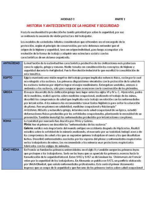 Higiene Y Seguridad Modulo Modulo Parte Historia Y Antecedentes