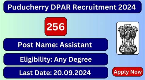 Puducherry DPAR Recruitment 2024 256 Assistant Posts Apply Now