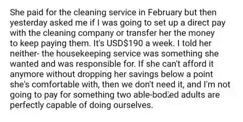 Aita Because I Wont Pay To Continue Housekeeping Services For My Wife