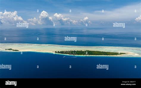 Atoll and tropical island Mataking with beach. Tun Sakaran Marine Park. Borneo, Sabah, Malaysia ...