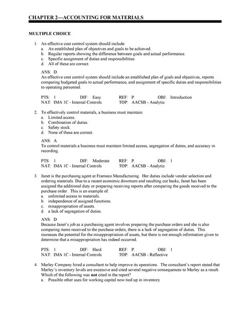 Pdfcoffee CHAPTER 2ACCOUNTING FOR MATERIALS MULTIPLE CHOICE 1 An