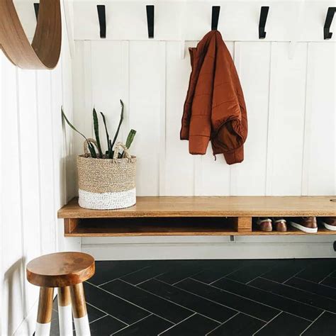 Entryway Mudroom With Black Herringbone Floor Tiles Soul Lane