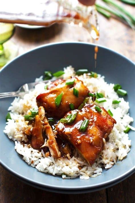 Sticky Bourbon Chicken With Rice Recipe Pinch Of Yum