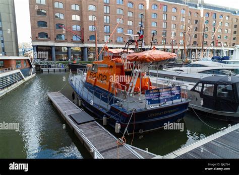 A Rnli Boat In St Katharine Docks Marina London The Uk Stock Photo