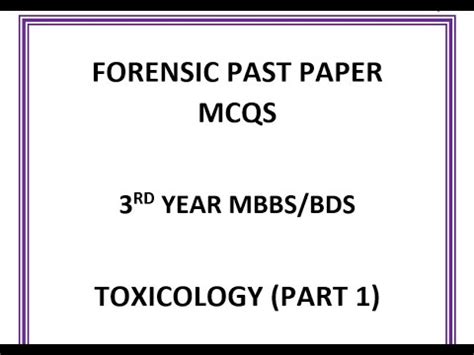 Toxicology Past Paper Mcqs Part Rd Year Mbbs Past Paper Mcqs