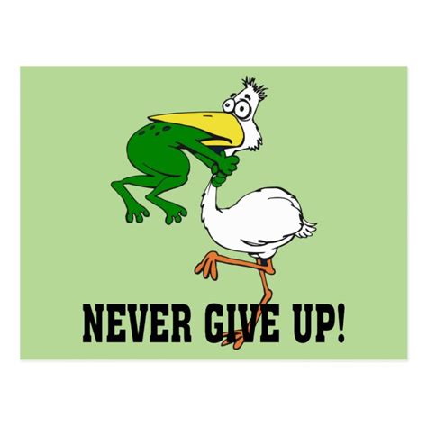 Never Give Up Motivational Pelican and Frog Postcard | Zazzle.com