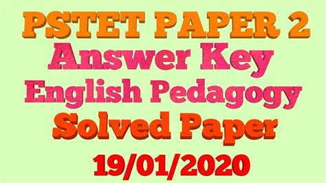 Answer Key English Pedagogy Pstet Paper Youtube