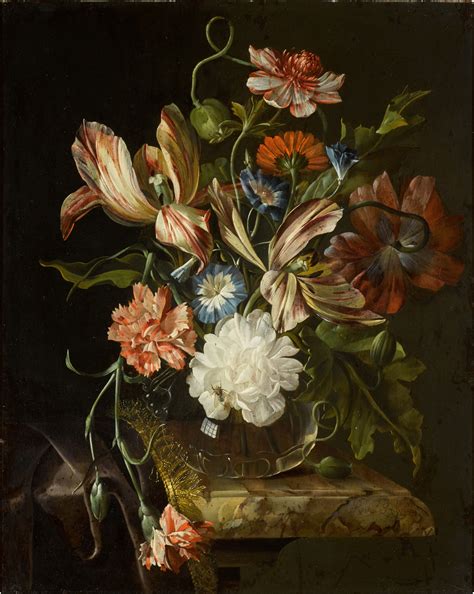 Still Life Of Flowers With Peonies Carnations Variegated Tulips And