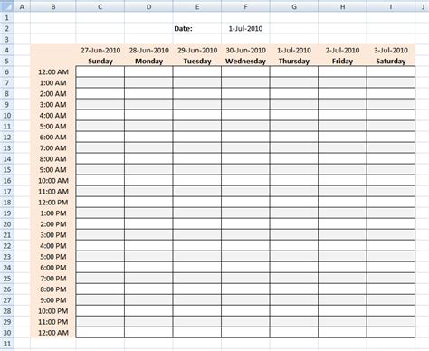 Hourly Schedule Excel Template