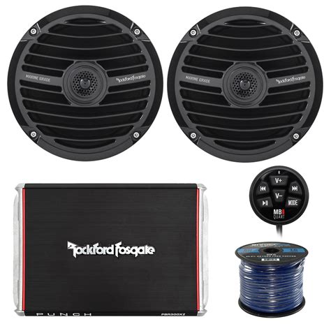 Marine Speaker And Amp Combo Of 2x Rockford Fosgate Rm0652 6 5 Marine Audio Speakers Bundle