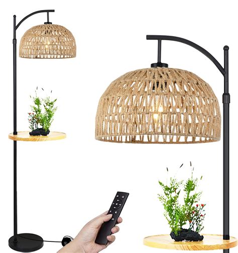 Qiyizm Floor Lamp For Living Room Bedroom With Table Shelves Rattan