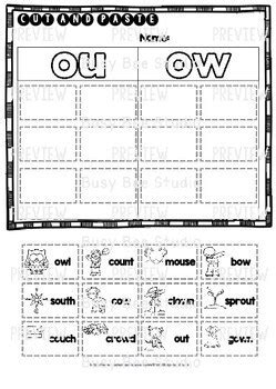 Diphthongs OU And OW Sorts Cut And Paste Worksheets By Busy Bee