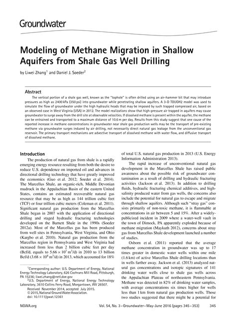 Modeling Of Methane Migration In Shallow Aquifers From Shale Gas Well