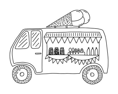 Ice cream truck coloring page. Cute food van with ice cream. 12347918 Vector Art at Vecteezy