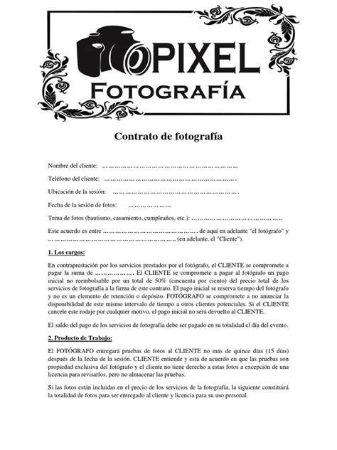 Contrato De Fotografía Mio 1 Pdf Fotógrafo