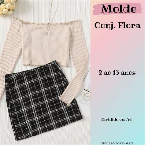 Molde de Conjunto Saia Cropped Flora em Pdf Atacadão da Costura