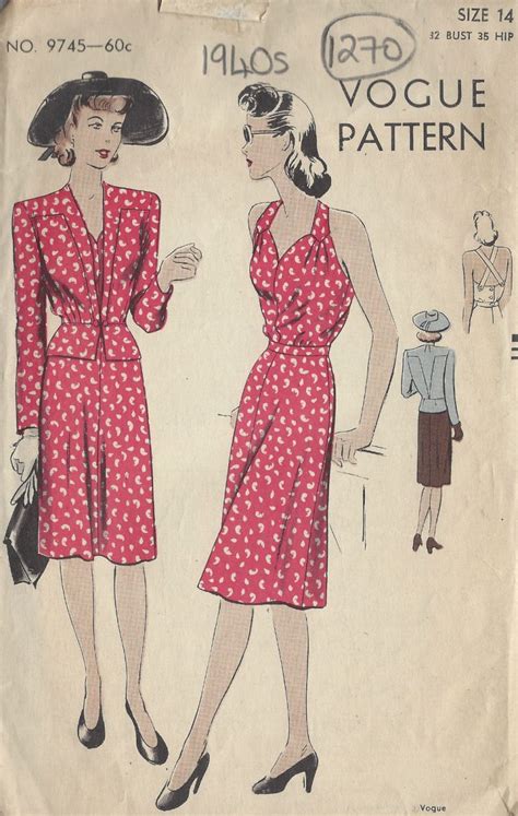 1940s WW2 Vintage VOGUE Sewing Pattern B32 DRESS JACKET 1270 The