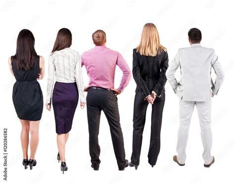 Back View Of Business Team Looks At Wall Teamwork Business People