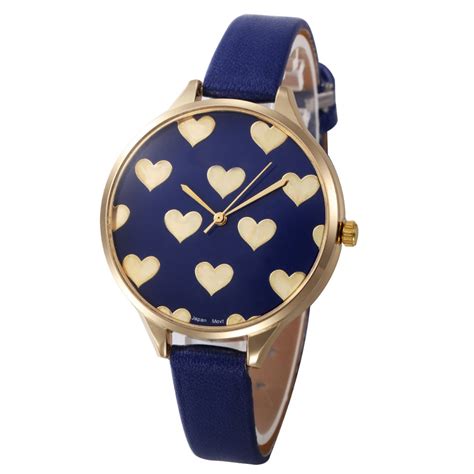 Fashion Love Heart Watches Women Pu Leather Strap Geneva Watch Lady