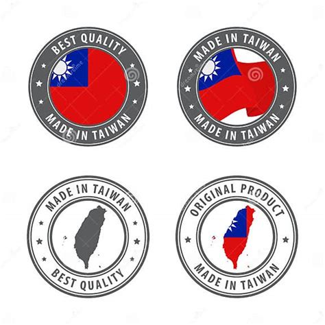 Made In Taiwan Set Of Labels Stamps Badges With The Taiwan Map And