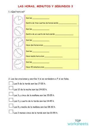 Las Horas Minutos Y Segundos Ficha Interactiva Topworksheets