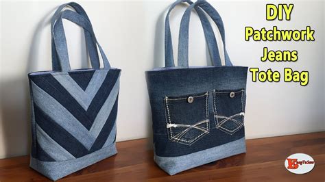 DIY PATCHWORK JEANS TOTE BAG TOTE BAG JEANS BAG RECYCLE JEANS