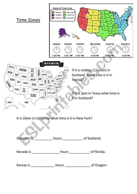 Time Zones Worksheets