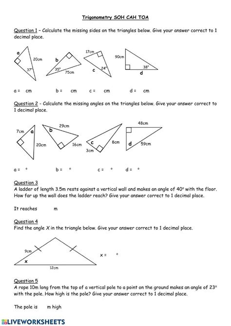 Soh cah toa worksheet | Live Worksheets - Worksheets Library