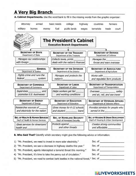 Worksheet On Cabinet Departments Martin Lindelof